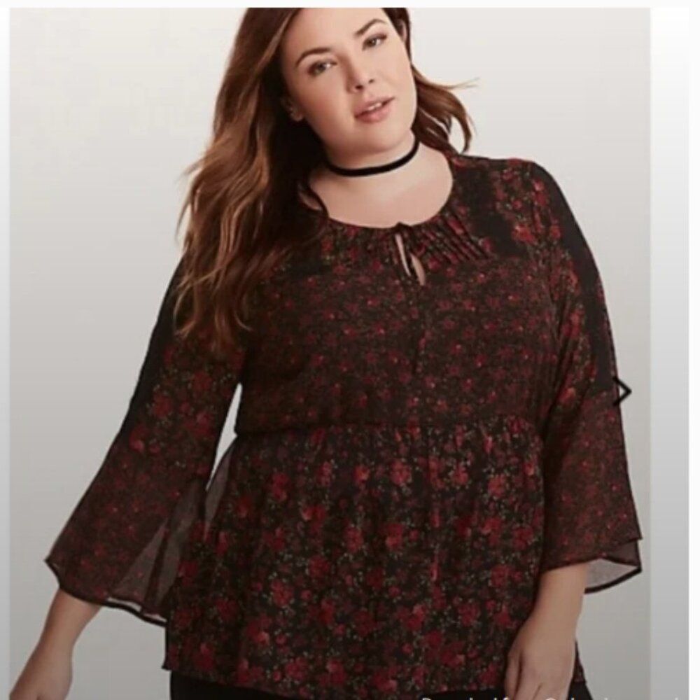 Torrid Sheer Dark Cottagecore Romantic Fairy Top Women 3X Whimsigoth Flowy Lace